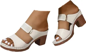 2025 Women's Heeled Sandals Two Strap Open Toe Mid Ankle Comfortable Casual Slippers Slip On Womens Summer Sandal For Women Backless Mules Slide Low Block Chunky Heels Walking Shoes for Daily Wear