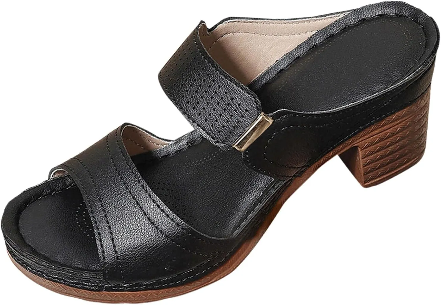 2025 Women's Heeled Sandals Two Strap Open Toe Mid Ankle Comfortable Casual Slippers Slip On Womens Summer Sandal For Women Backless Mules Slide Low Block Chunky Heels Walking Shoes for Daily Wear