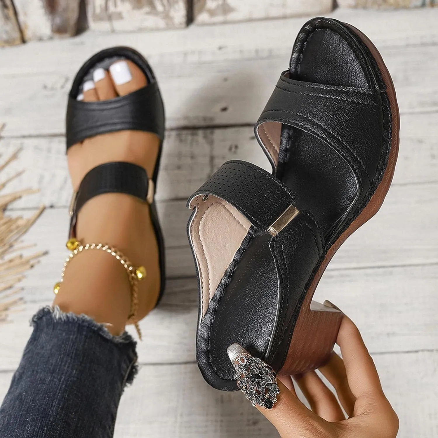 2025 Women's Heeled Sandals Two Strap Open Toe Mid Ankle Comfortable Casual Slippers Slip On Womens Summer Sandal For Women Backless Mules Slide Low Block Chunky Heels Walking Shoes for Daily Wear