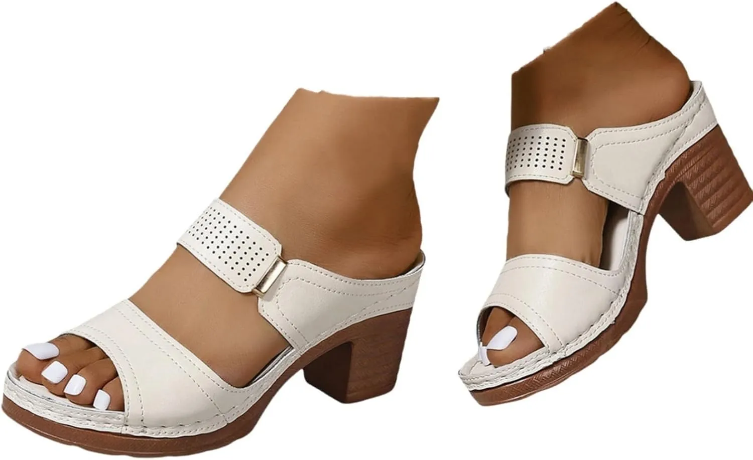 2025 Women's Heeled Sandals Two Strap Open Toe Mid Ankle Comfortable Casual Slippers Slip On Womens Summer Sandal For Women Backless Mules Slide Low Block Chunky Heels Walking Shoes for Daily Wear