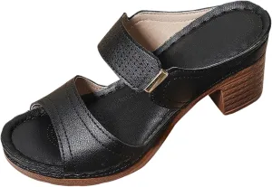2025 Women's Heeled Sandals Two Strap Open Toe Mid Ankle Comfortable Casual Slippers Slip On Womens Summer Sandal For Women Backless Mules Slide Low Block Chunky Heels Walking Shoes for Daily Wear