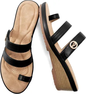 Ablanczoom Wedge Sandals for Women Dressy: Summer Comfortable Slip On Womens Slides Sandal Causal Strappy Split Toe Casual Wedges Shoes