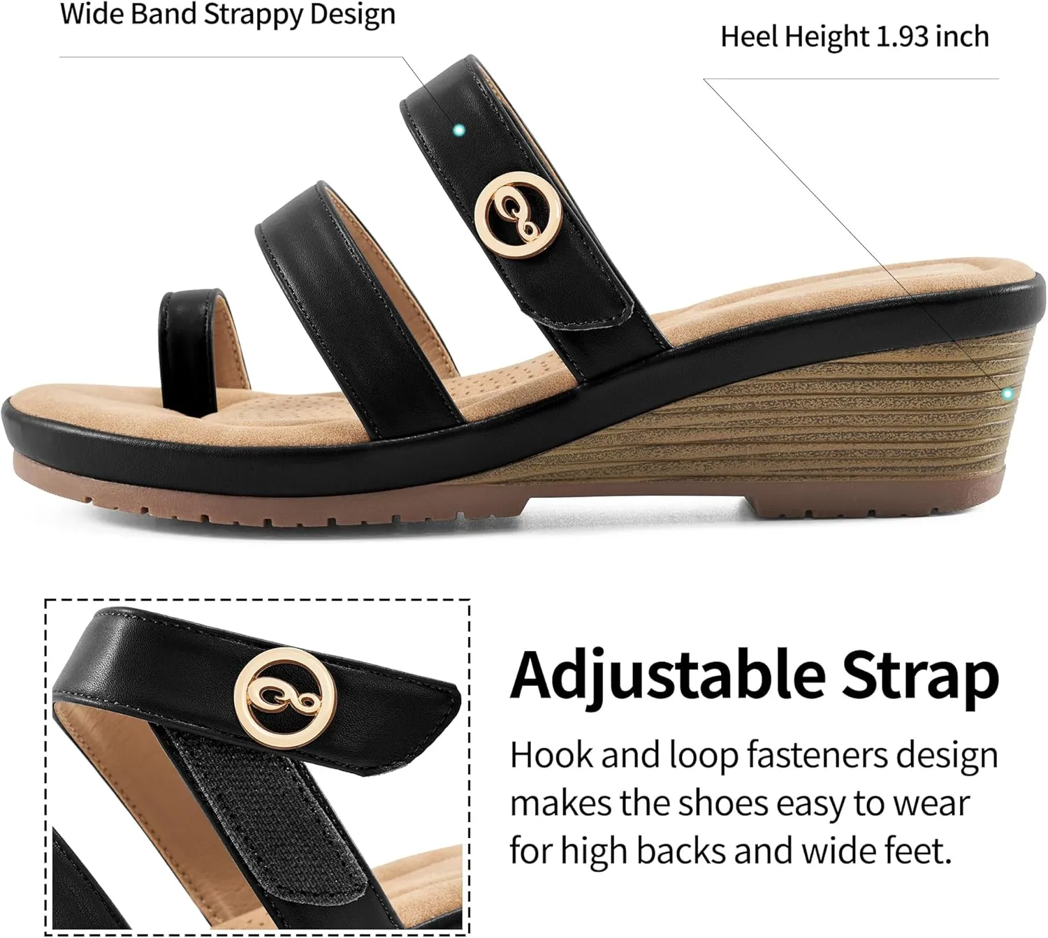 Ablanczoom Wedge Sandals for Women Dressy: Summer Comfortable Slip On Womens Slides Sandal Causal Strappy Split Toe Casual Wedges Shoes