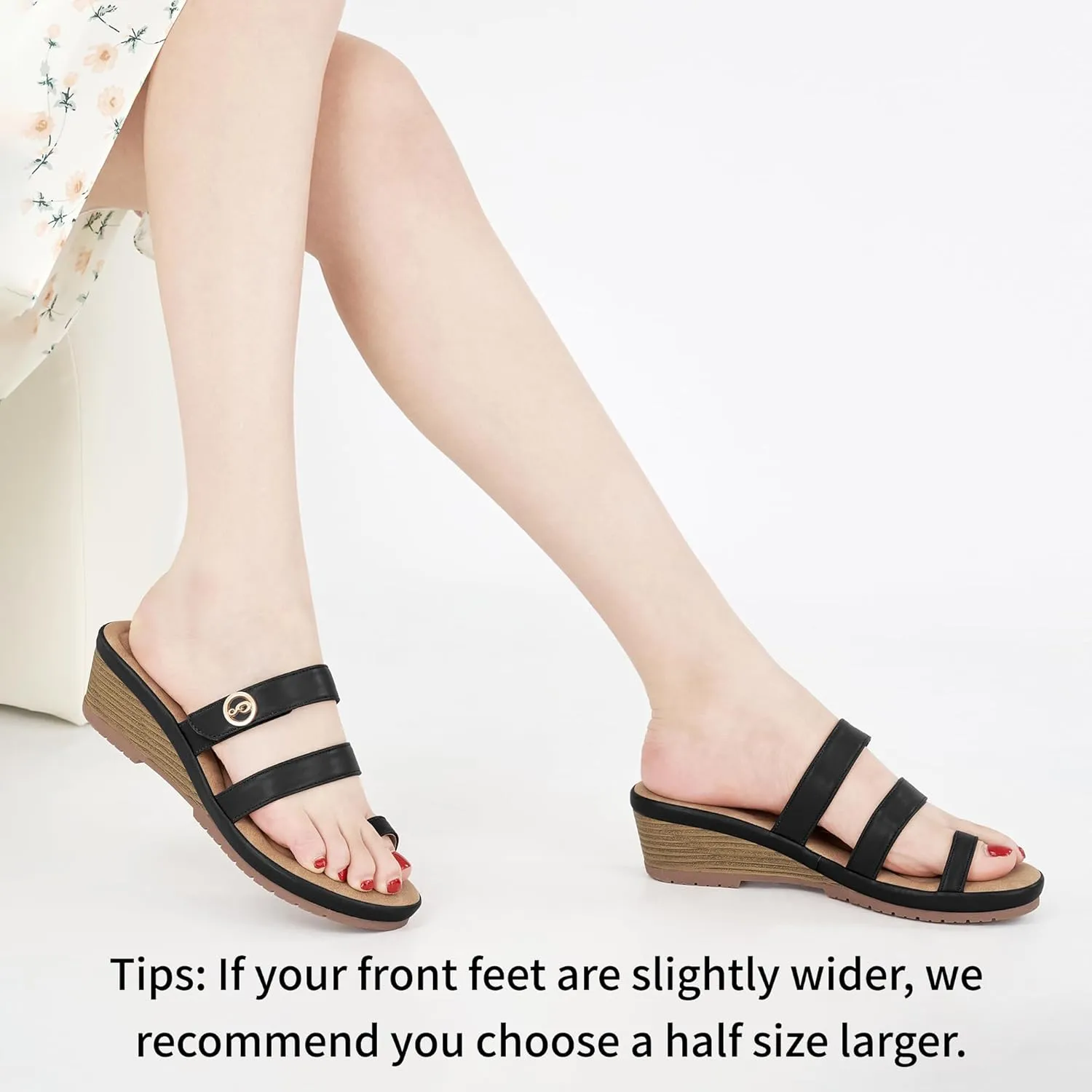 Ablanczoom Wedge Sandals for Women Dressy: Summer Comfortable Slip On Womens Slides Sandal Causal Strappy Split Toe Casual Wedges Shoes