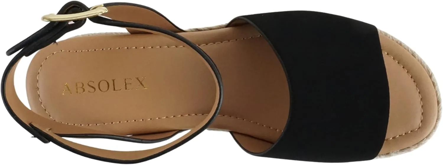 ABSOLEX ADELE ~ Women's Open Toe Buckle Ankle Strap Espadrilles Flatform Wedge Casual Sandal
