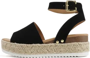 ABSOLEX ADELE ~ Women's Open Toe Buckle Ankle Strap Espadrilles Flatform Wedge Casual Sandal