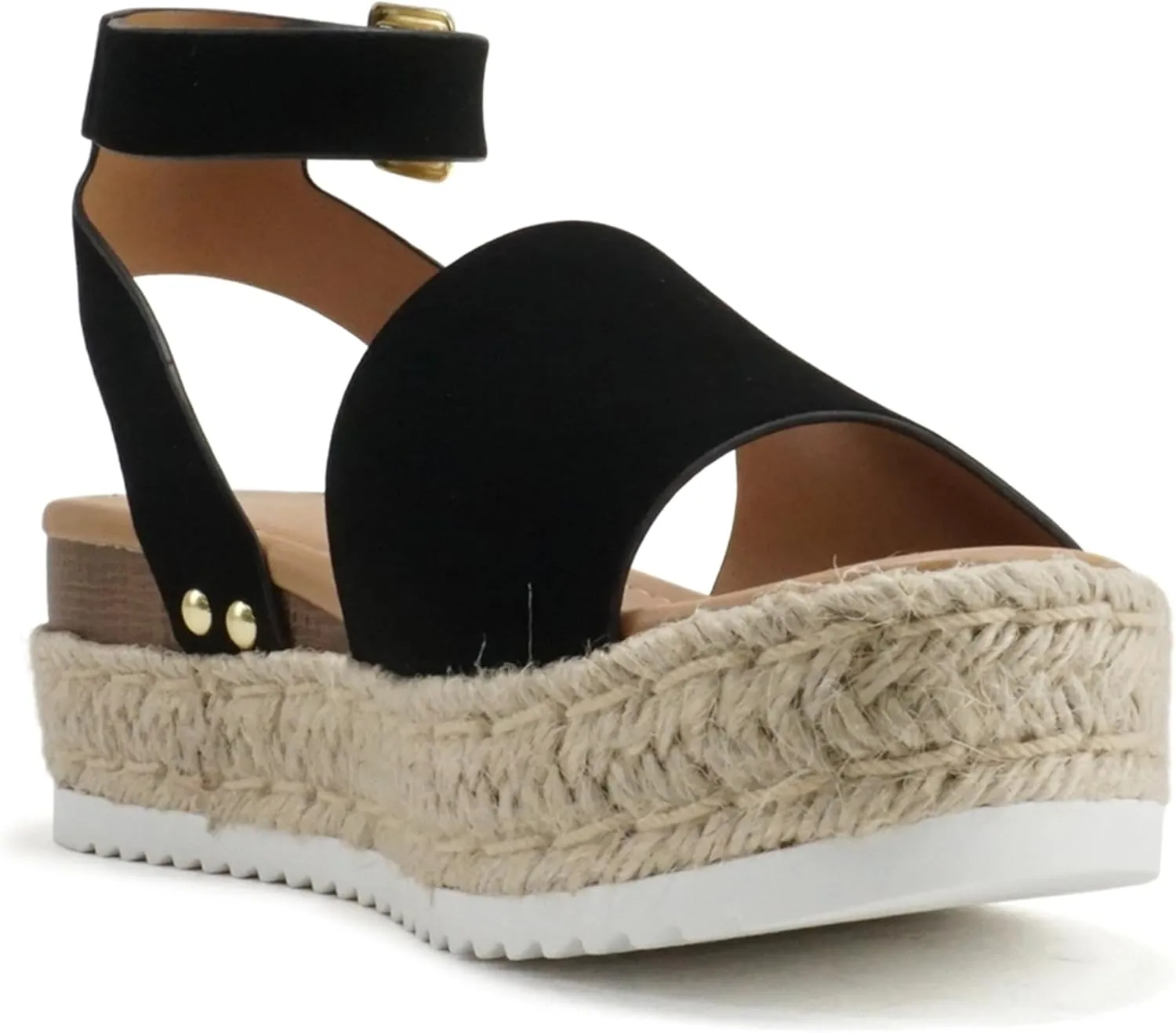 ABSOLEX ADELE ~ Women's Open Toe Buckle Ankle Strap Espadrilles Flatform Wedge Casual Sandal
