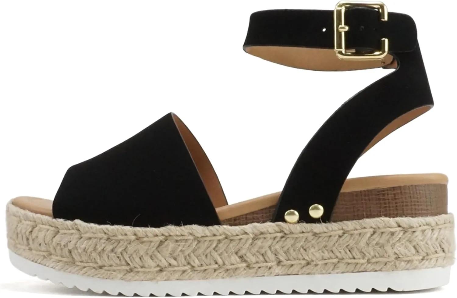 ABSOLEX ADELE ~ Women's Open Toe Buckle Ankle Strap Espadrilles Flatform Wedge Casual Sandal