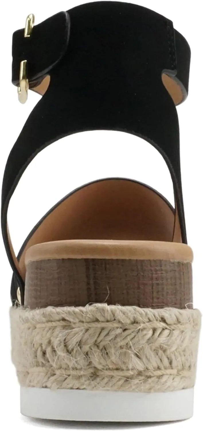 ABSOLEX ADELE ~ Women's Open Toe Buckle Ankle Strap Espadrilles Flatform Wedge Casual Sandal