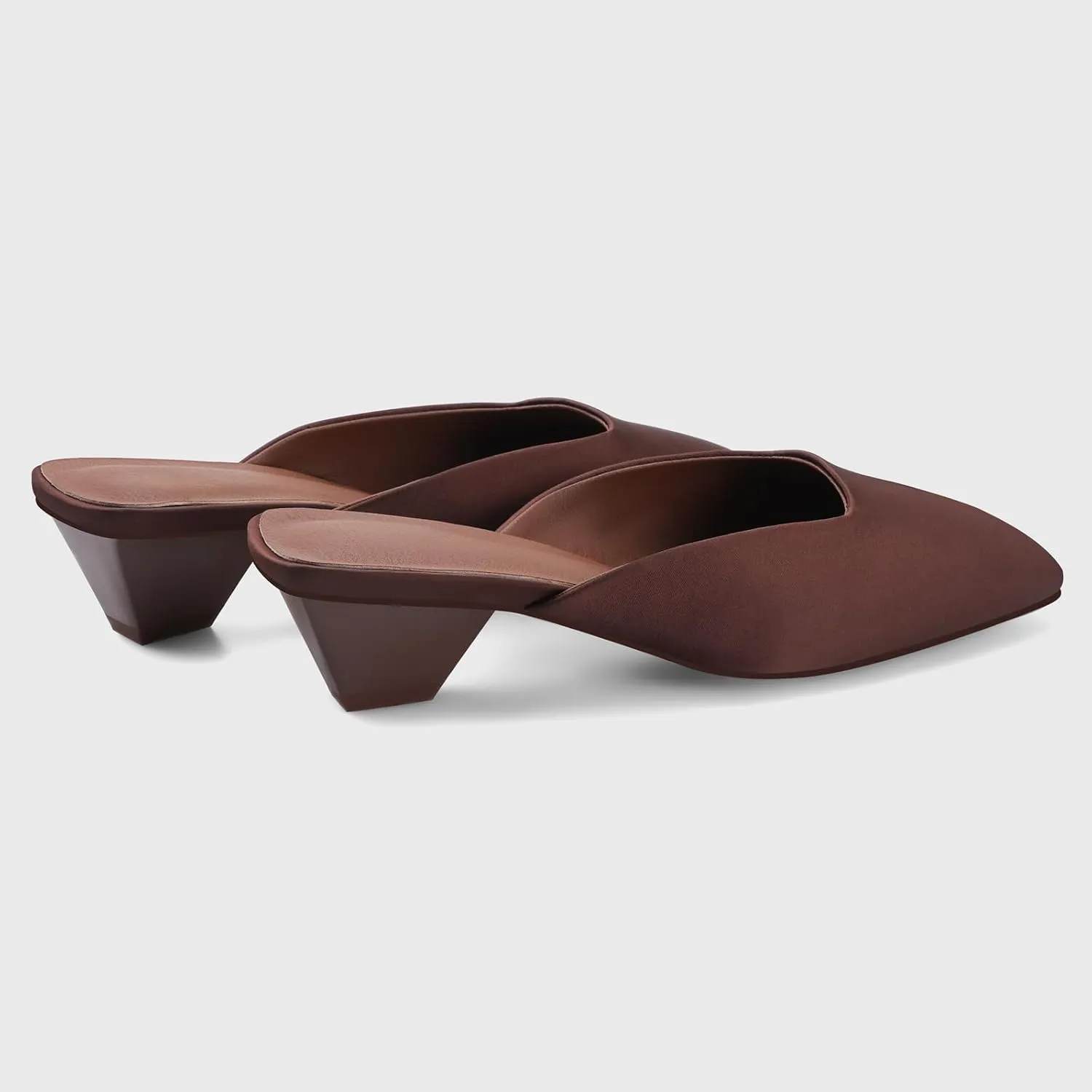 Adrizzlein Mule Heels for Women Square Toe Kitten Heel Satin Mules Closed Toe Low Heel Slides Sandals Summer Dress Shoes
