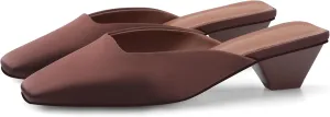 Adrizzlein Mule Heels for Women Square Toe Kitten Heel Satin Mules Closed Toe Low Heel Slides Sandals Summer Dress Shoes
