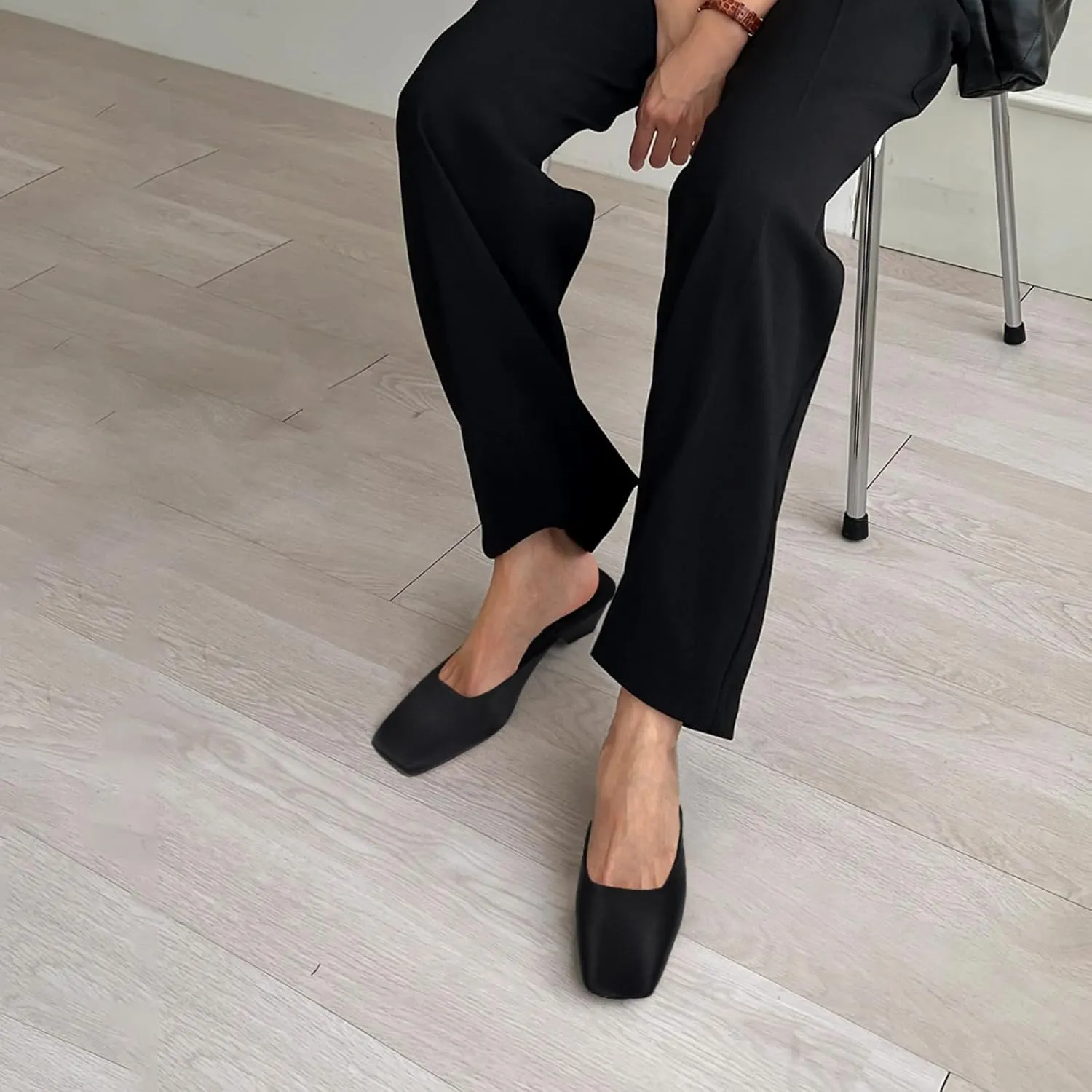 Adrizzlein Mule Heels for Women Square Toe Kitten Heel Satin Mules Closed Toe Low Heel Slides Sandals Summer Dress Shoes