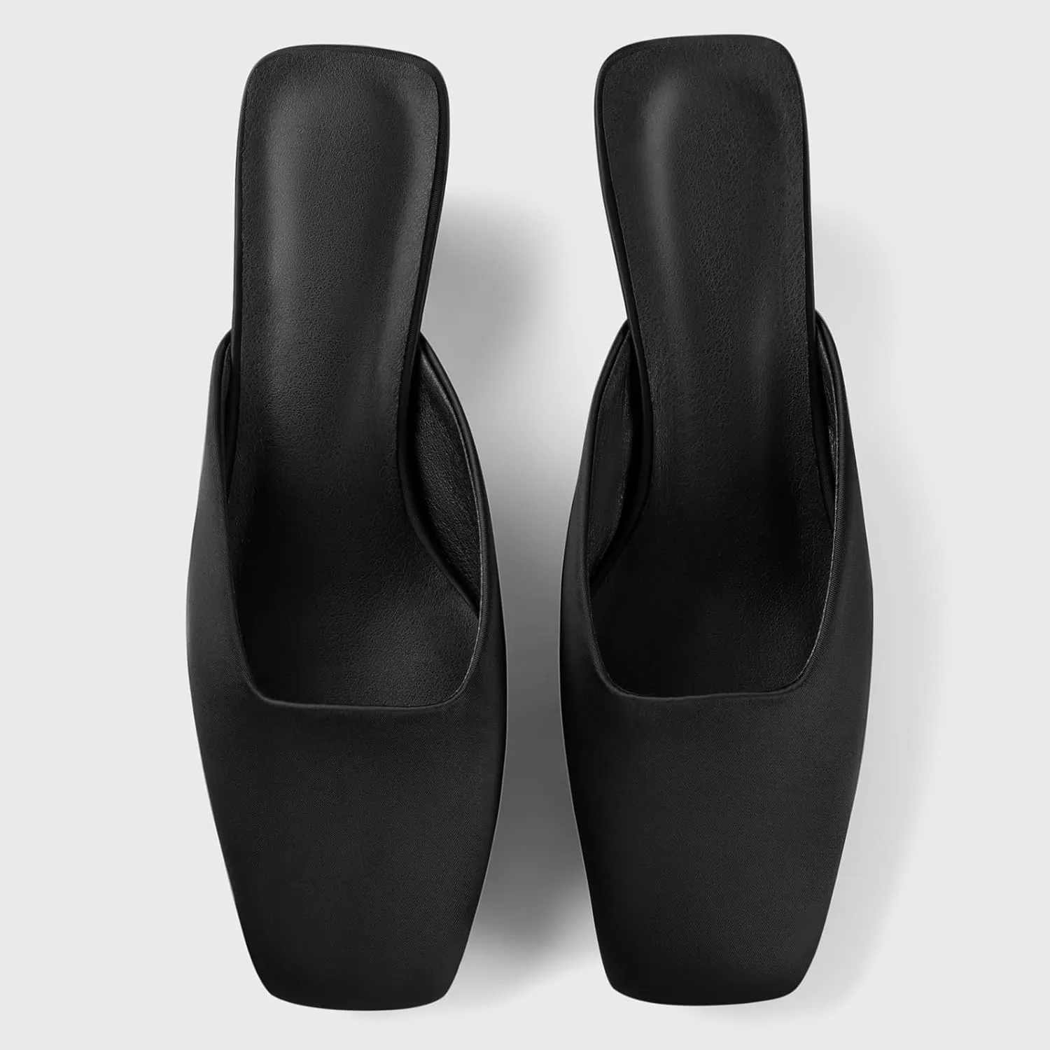 Adrizzlein Mule Heels for Women Square Toe Kitten Heel Satin Mules Closed Toe Low Heel Slides Sandals Summer Dress Shoes