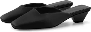 Adrizzlein Mule Heels for Women Square Toe Kitten Heel Satin Mules Closed Toe Low Heel Slides Sandals Summer Dress Shoes