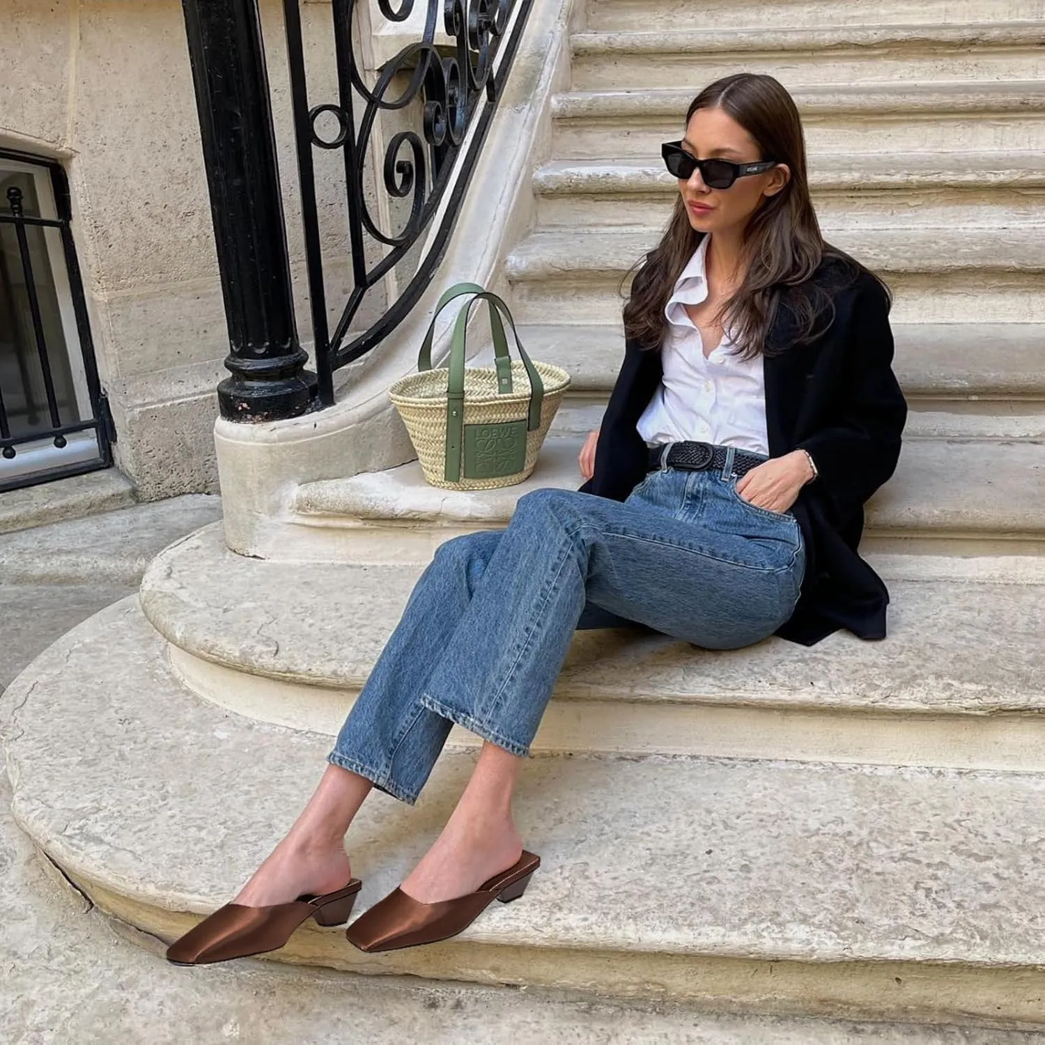 Adrizzlein Mule Heels for Women Square Toe Kitten Heel Satin Mules Closed Toe Low Heel Slides Sandals Summer Dress Shoes
