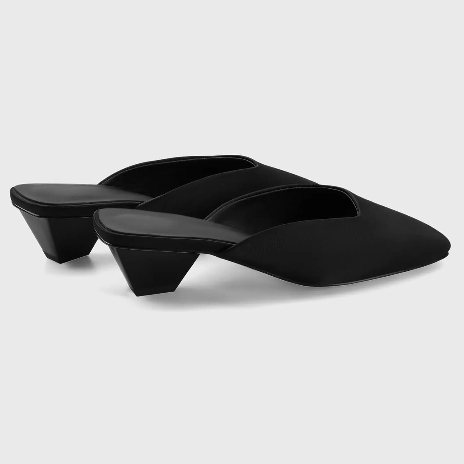 Adrizzlein Mule Heels for Women Square Toe Kitten Heel Satin Mules Closed Toe Low Heel Slides Sandals Summer Dress Shoes