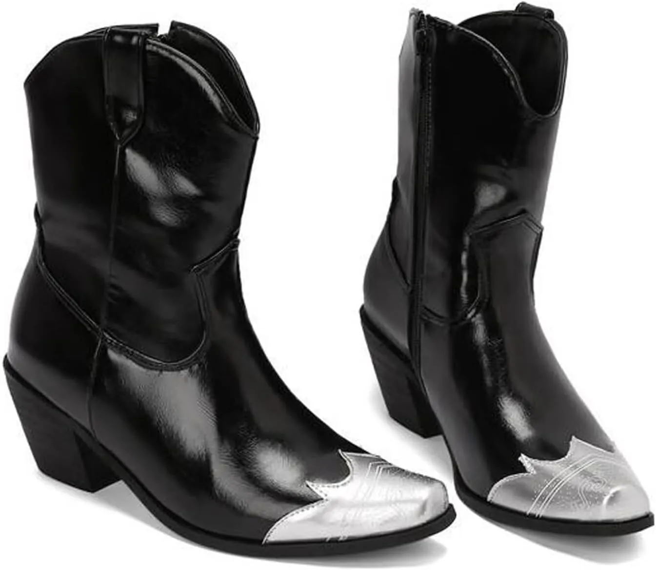 Agodor Women's Vintage Western Boots Cowgirl Ankle Booties Fashion Split Joint Square Toe, Chunky Block Heels with Side Zipper Short Cowboy Booties