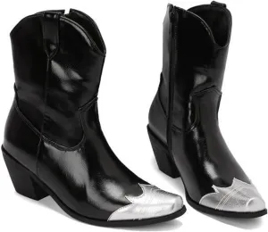 Agodor Women's Vintage Western Boots Cowgirl Ankle Booties Fashion Split Joint Square Toe, Chunky Block Heels with Side Zipper Short Cowboy Booties