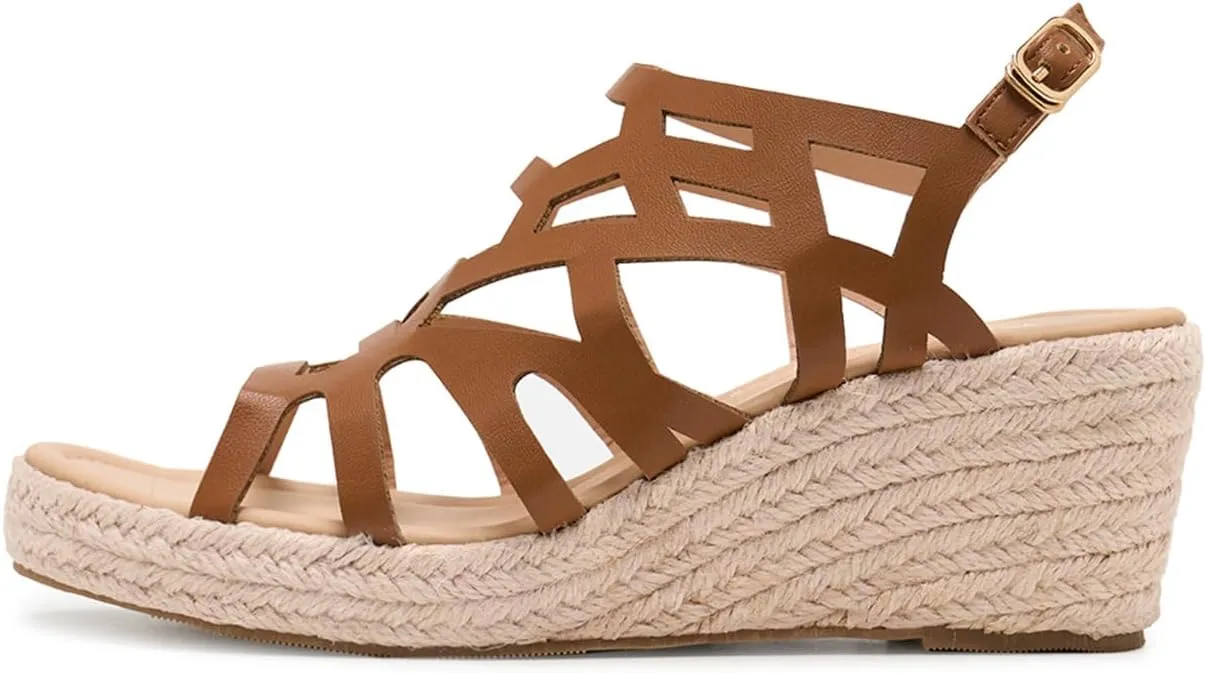 Alexis Leroy Women's Open Toe Comfortable Ankle Strap Espadrilles Wedge Sandals