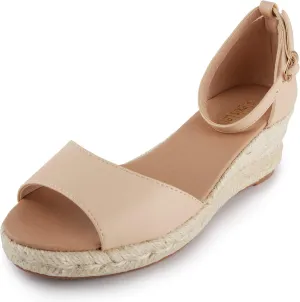 Alexis Leroy Women's Open Toe Comfortable Ankle Strap Espadrilles Wedge Sandals