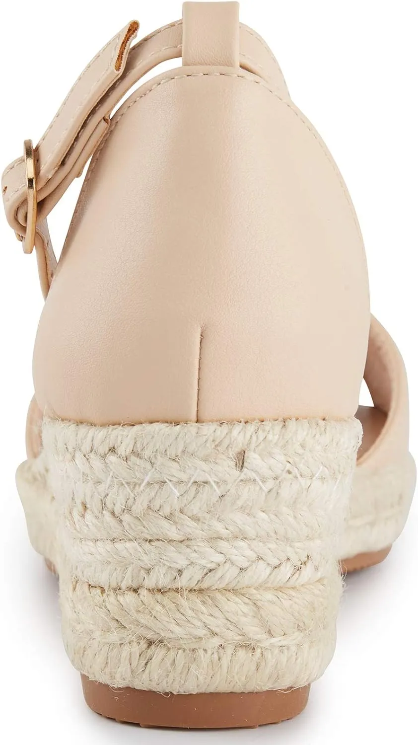 Alexis Leroy Women's Open Toe Comfortable Ankle Strap Espadrilles Wedge Sandals