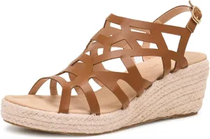 Alexis Leroy Women's Open Toe Comfortable Ankle Strap Espadrilles Wedge Sandals
