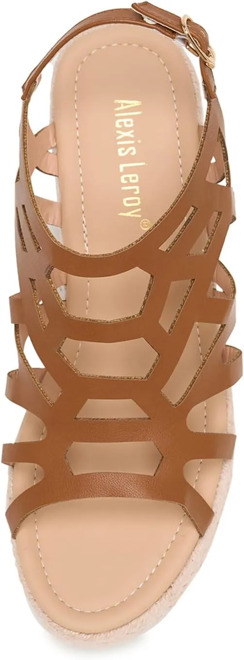 Alexis Leroy Women's Open Toe Comfortable Ankle Strap Espadrilles Wedge Sandals