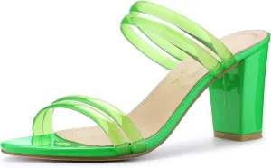 Allegra K Women's Clear Strappy Heel Slide Mule Block Heel Sandal