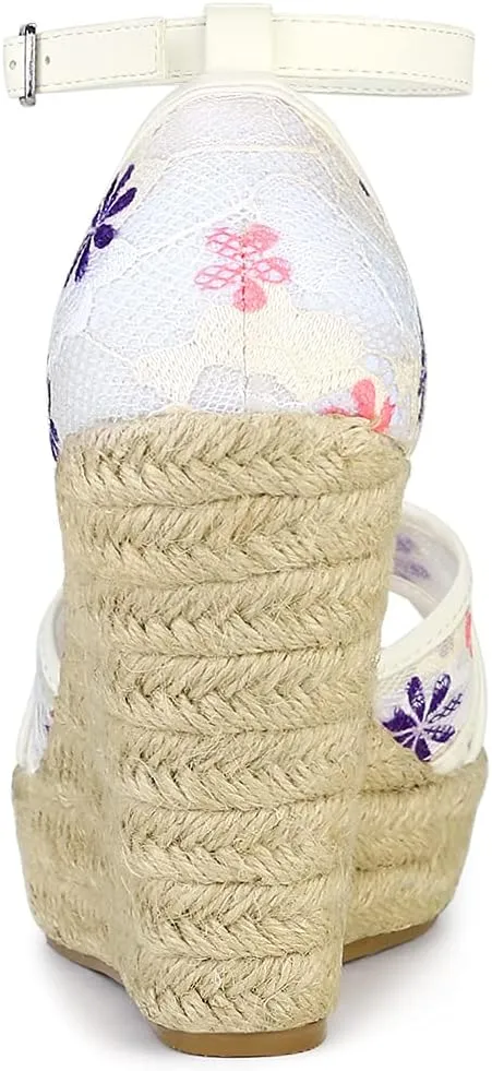 Allegra K Women's Espadrilles Lace Wedges Wedge Sandals