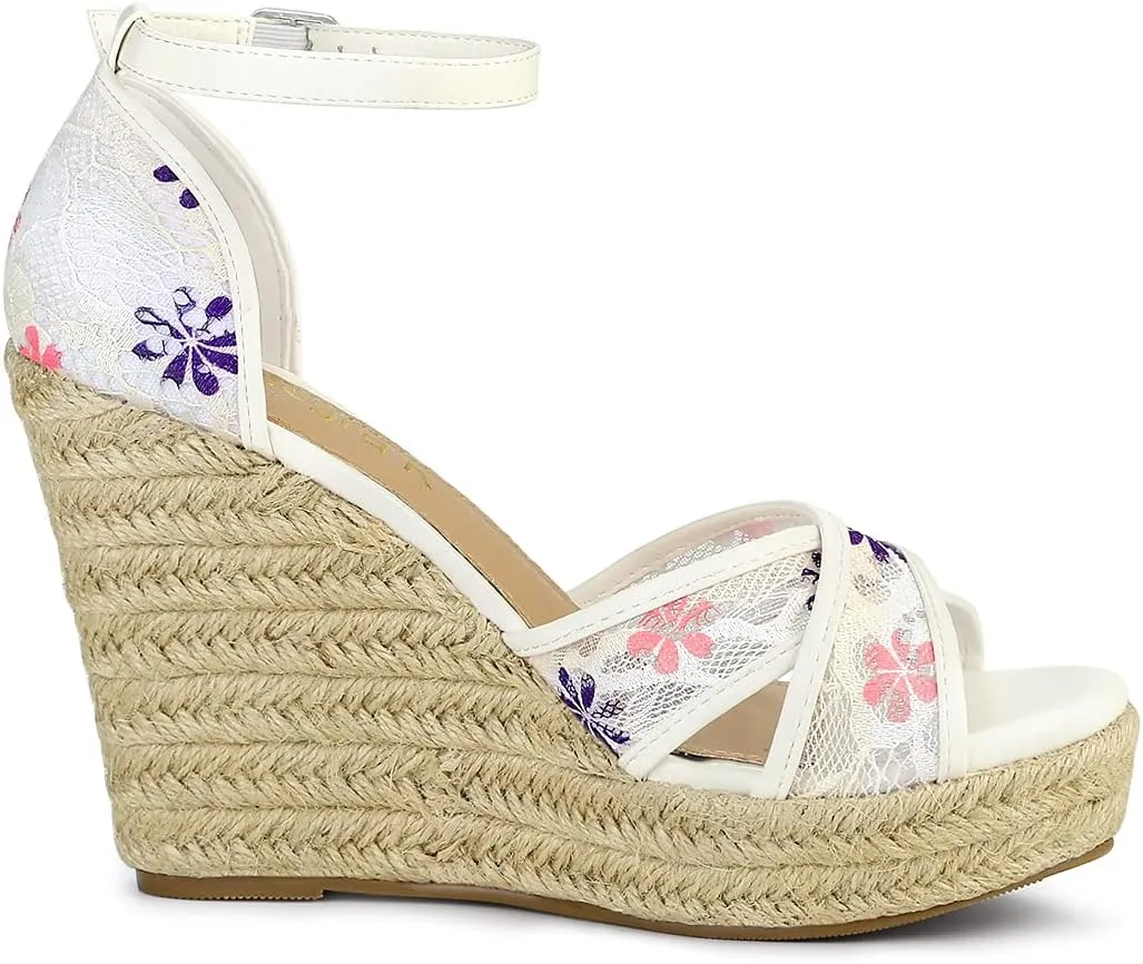 Allegra K Women's Espadrilles Lace Wedges Wedge Sandals