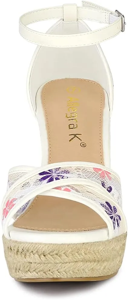 Allegra K Women's Espadrilles Lace Wedges Wedge Sandals