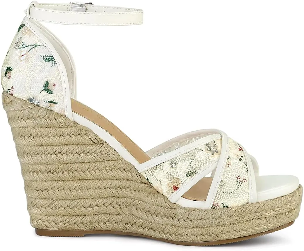 Allegra K Women's Espadrilles Lace Wedges Wedge Sandals
