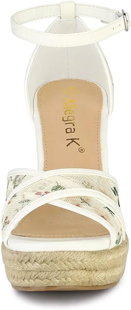 Allegra K Women's Espadrilles Lace Wedges Wedge Sandals