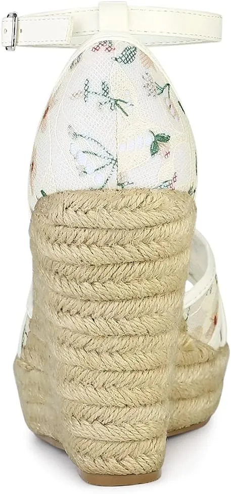 Allegra K Women's Espadrilles Lace Wedges Wedge Sandals