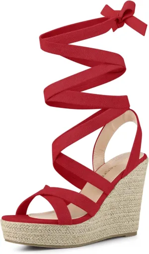 Allegra K Women's Espadrilles Platform Heels Lace Up Wedge Sandals