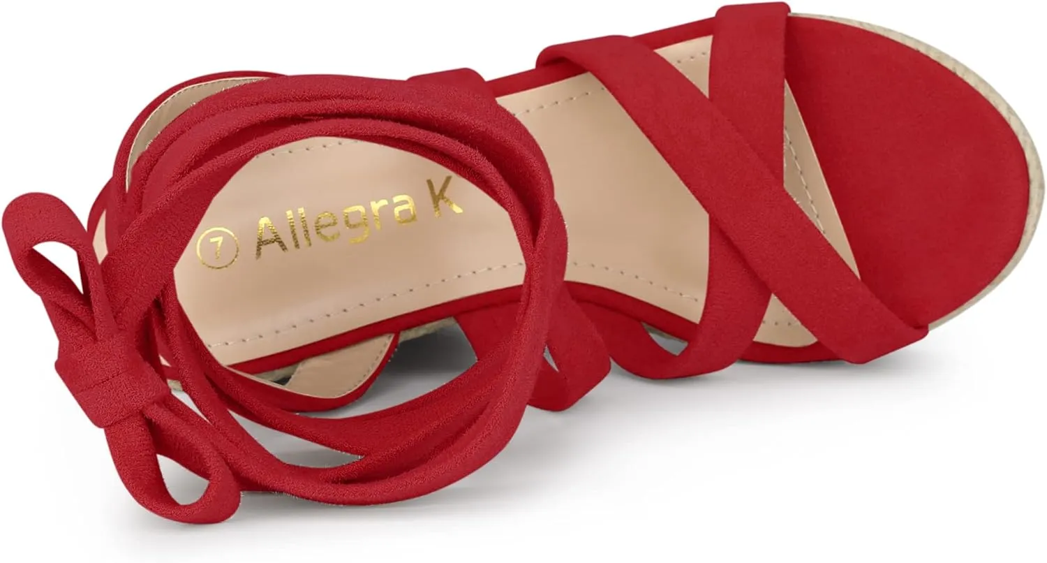 Allegra K Women's Espadrilles Platform Heels Lace Up Wedge Sandals