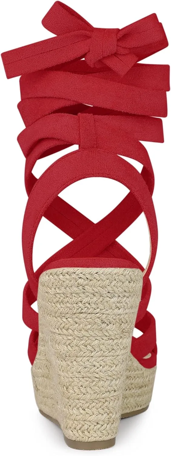 Allegra K Women's Espadrilles Platform Heels Lace Up Wedge Sandals