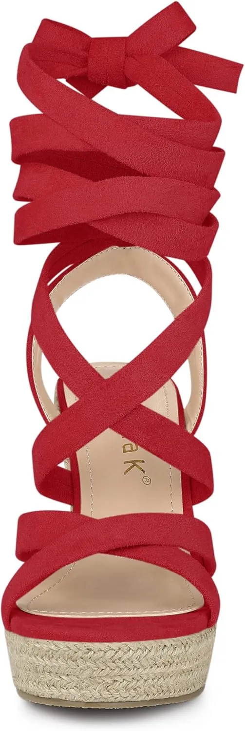 Allegra K Women's Espadrilles Platform Heels Lace Up Wedge Sandals