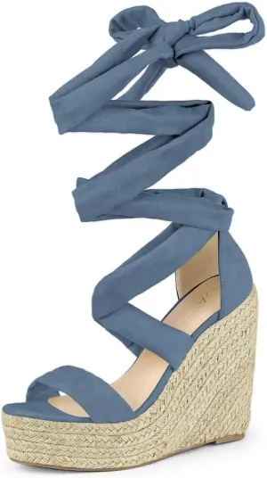 Allegra K Women's Espadrilles Platform Sandals Lace Up Open Toe Wedges Heels