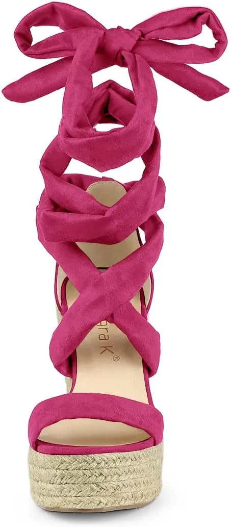 Allegra K Women's Espadrilles Platform Sandals Lace Up Open Toe Wedges Heels