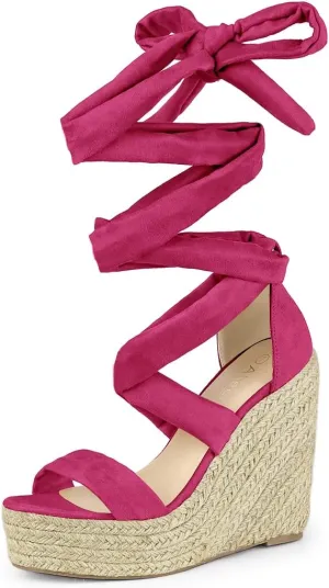 Allegra K Women's Espadrilles Platform Sandals Lace Up Open Toe Wedges Heels