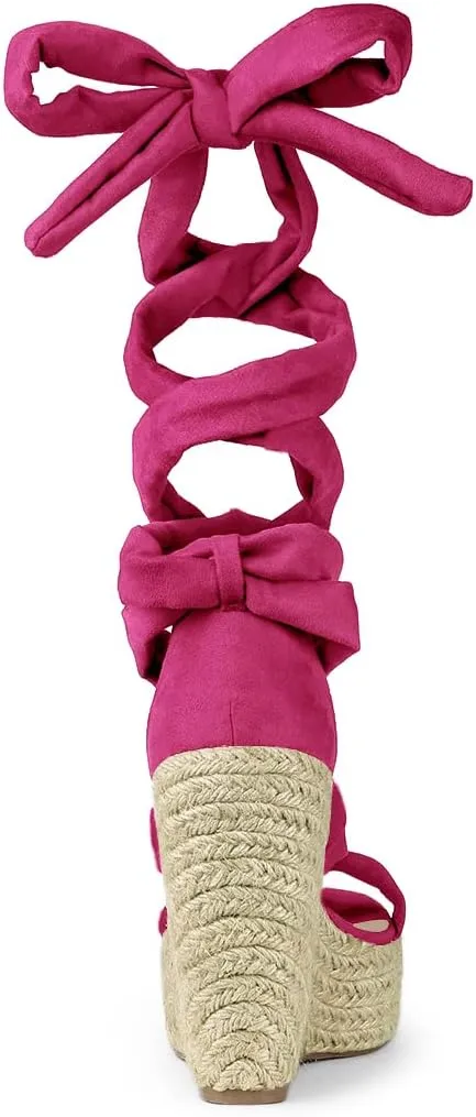 Allegra K Women's Espadrilles Platform Sandals Lace Up Open Toe Wedges Heels