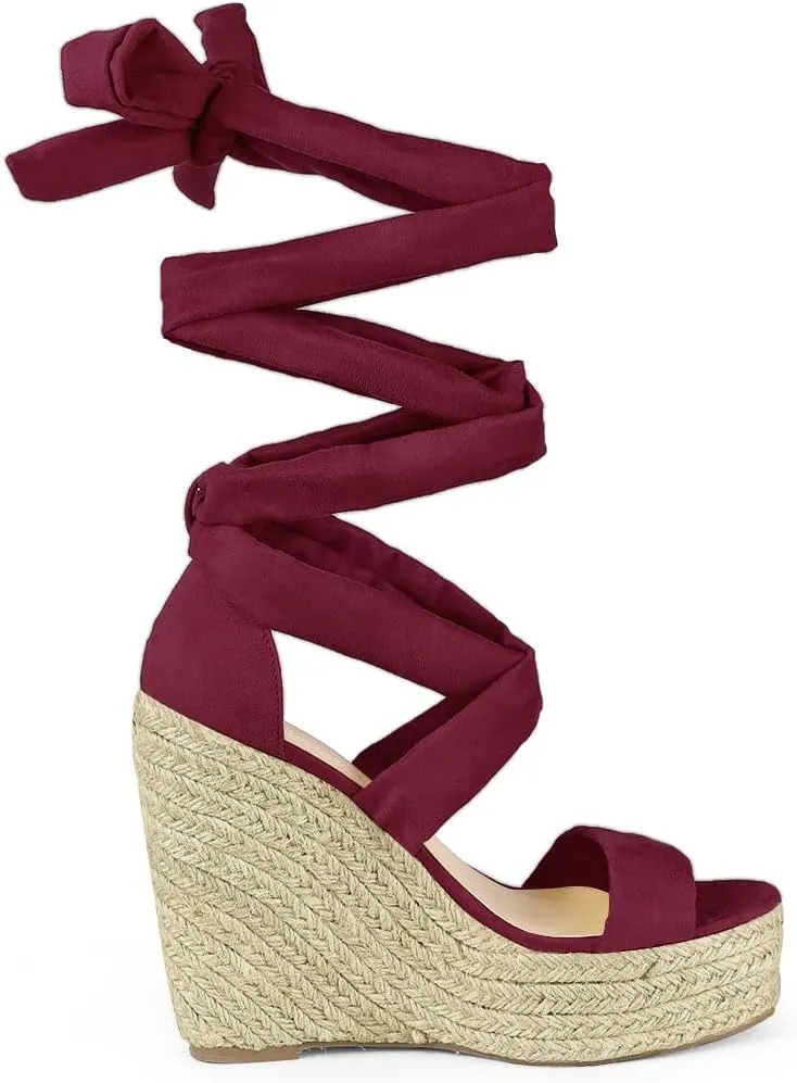 Allegra K Women's Espadrilles Platform Sandals Lace Up Open Toe Wedges Heels