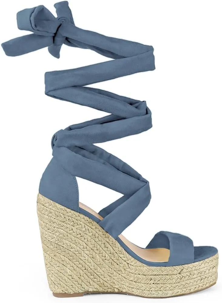 Allegra K Women's Espadrilles Platform Sandals Lace Up Open Toe Wedges Heels