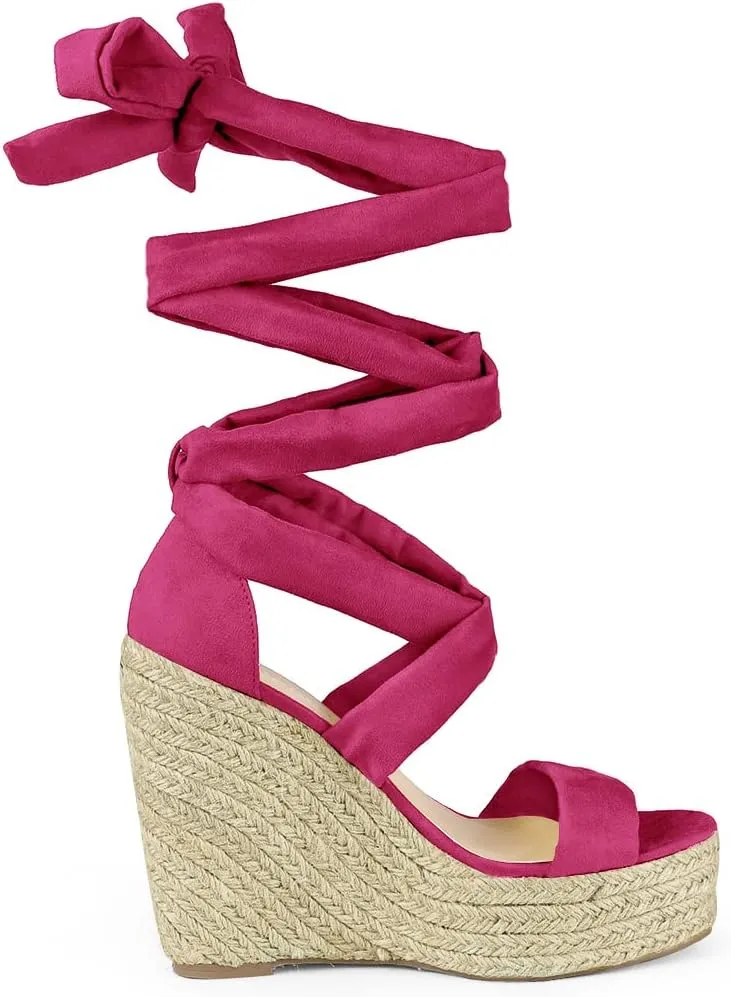 Allegra K Women's Espadrilles Platform Sandals Lace Up Open Toe Wedges Heels