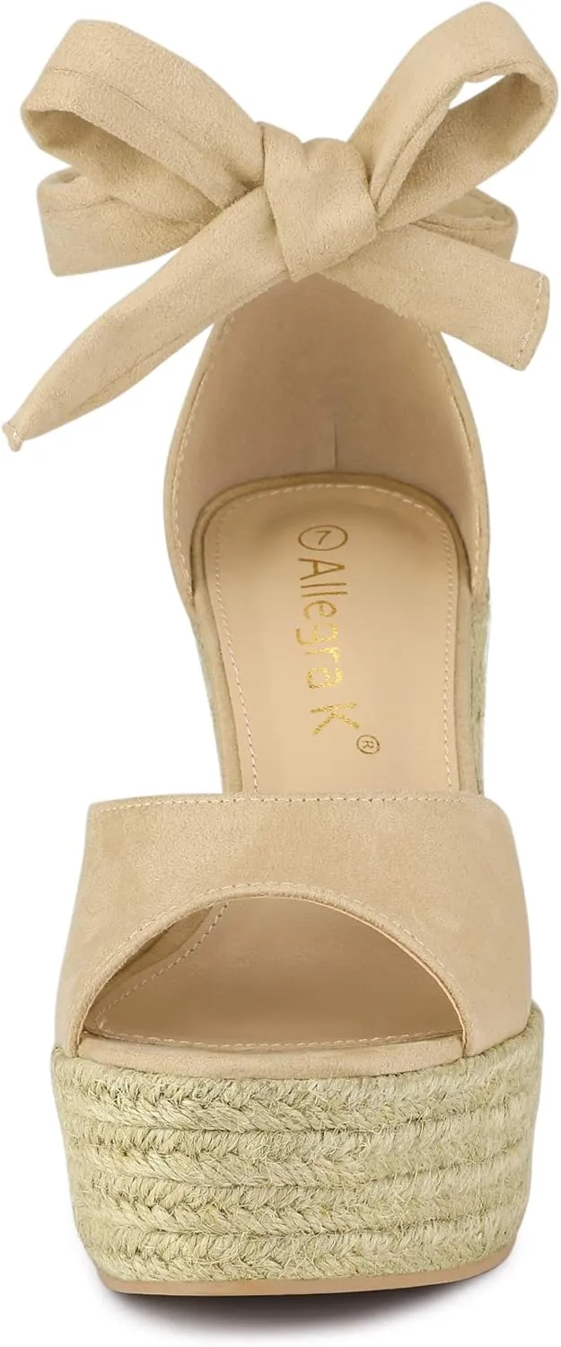 Allegra K Women's Espadrilles Tie Up Ankle Strap Wedges Sandals