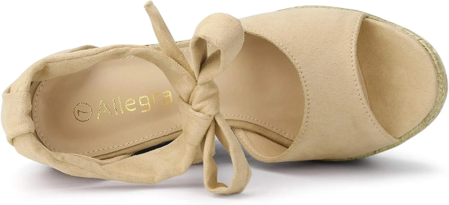 Allegra K Women's Espadrilles Tie Up Ankle Strap Wedges Sandals