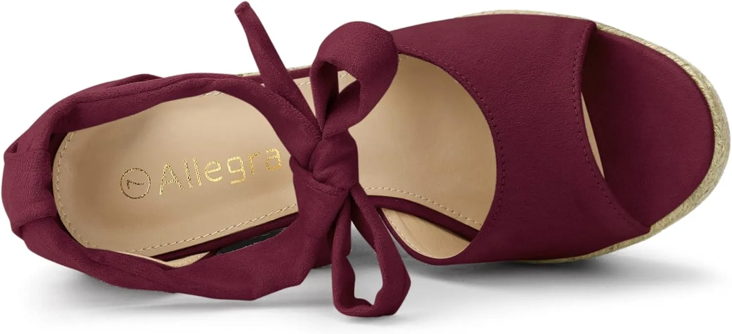 Allegra K Women's Espadrilles Tie Up Ankle Strap Wedges Sandals