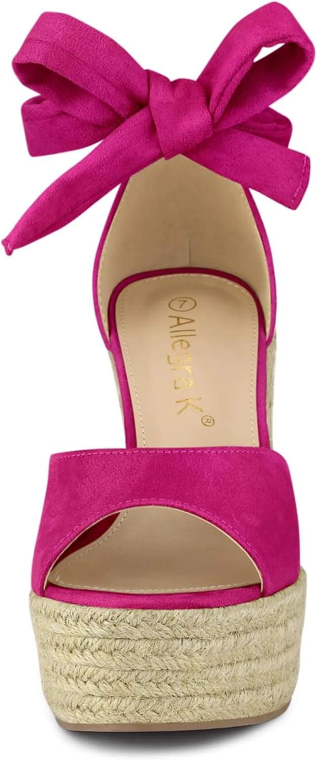 Allegra K Women's Espadrilles Tie Up Ankle Strap Wedges Sandals