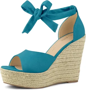 Allegra K Women's Espadrilles Tie Up Ankle Strap Wedges Sandals